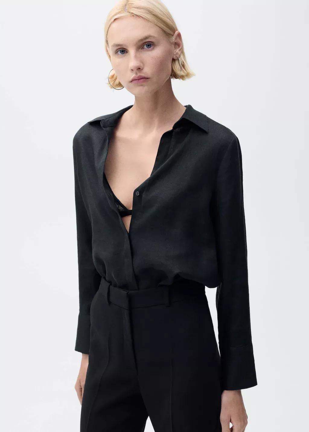 Black Regular-Fit Linen Shirt, , large image number 0
