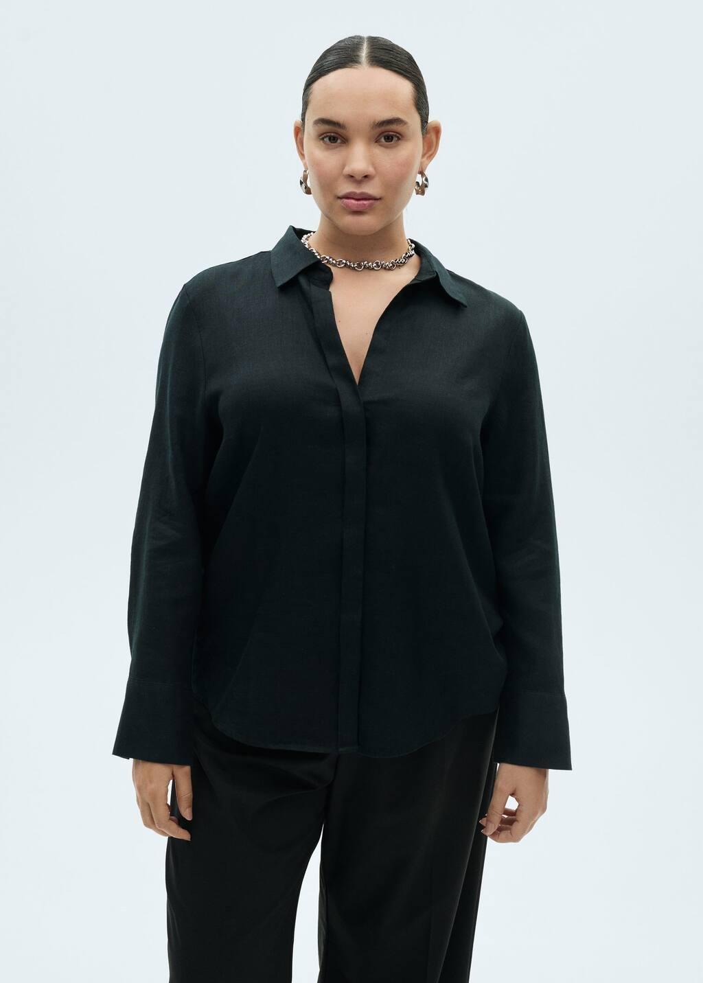 Black Regular-Fit Linen Shirt, , large image number 3