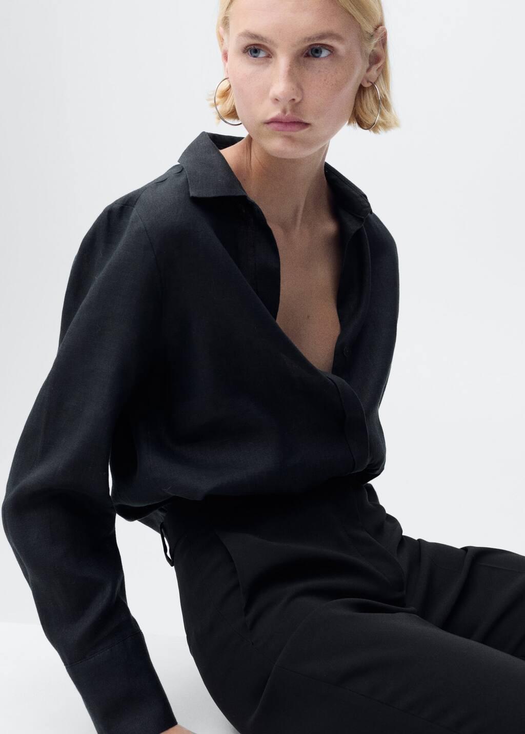 Black Regular-Fit Linen Shirt, , large image number 4