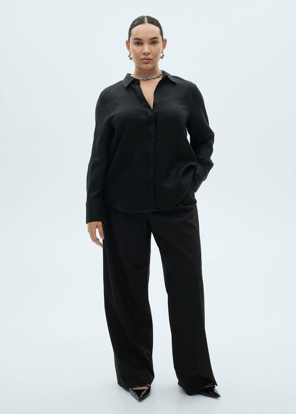 Black Regular-Fit Linen Shirt, , large image number 6