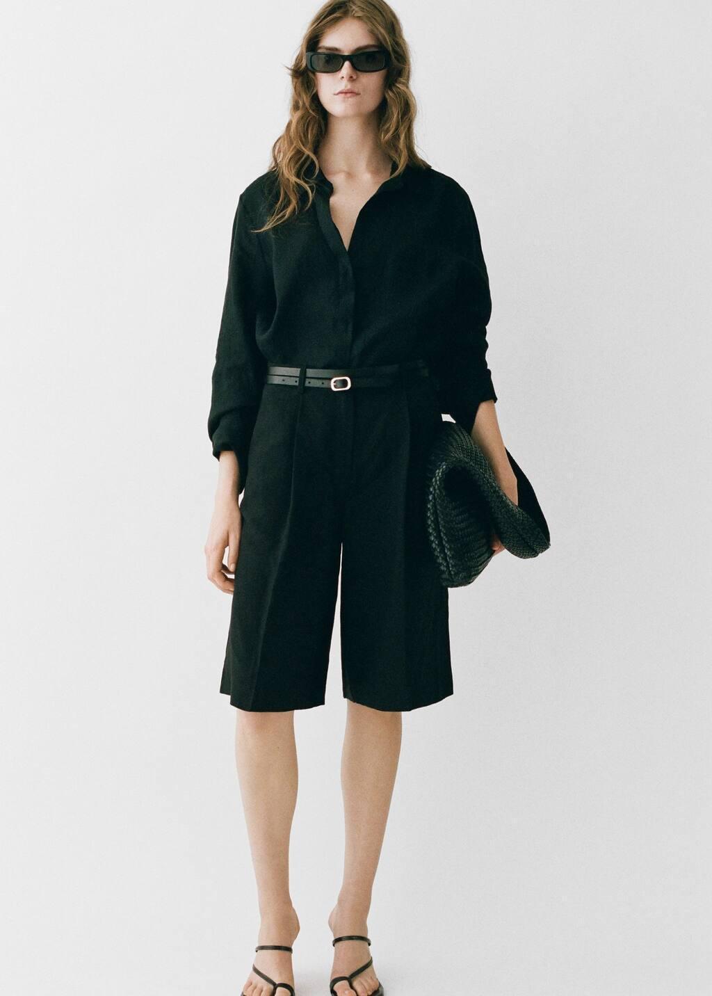 Black Regular-Fit Linen Shirt, , large image number 8