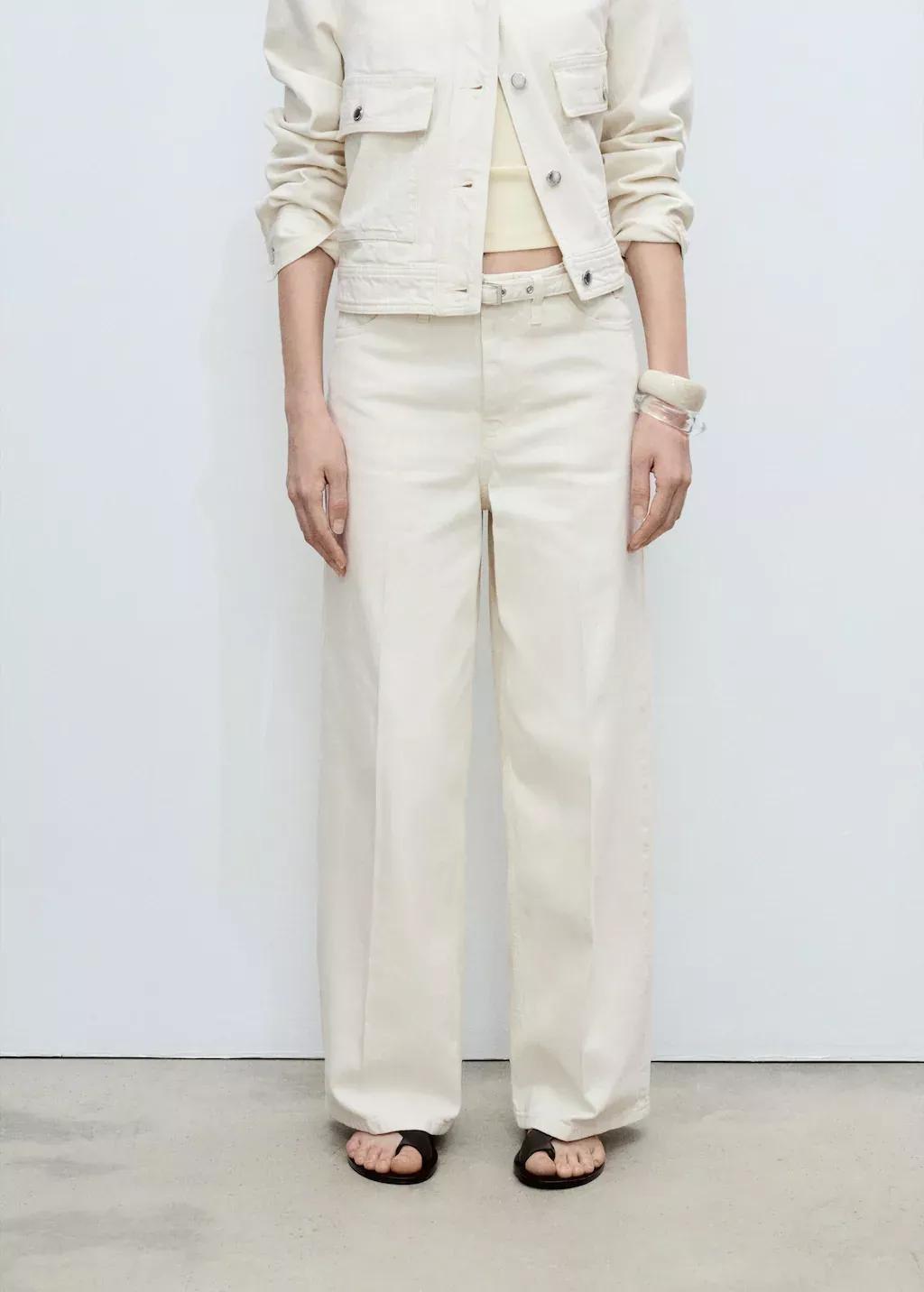 White Wide-Leg Long Jeans, , medium