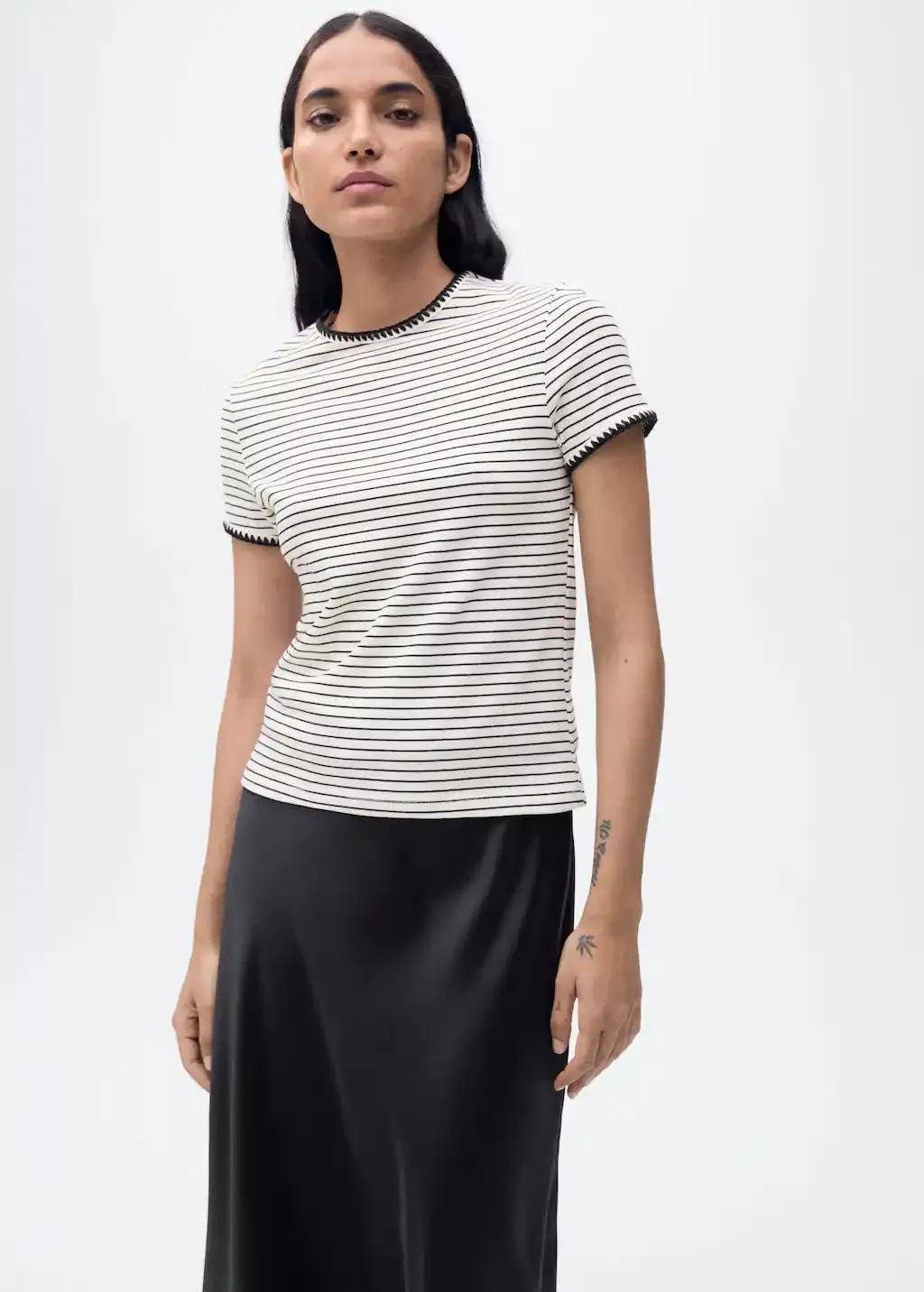 White Cotton T-Shirt With Contrasting Trim, , large image number 0