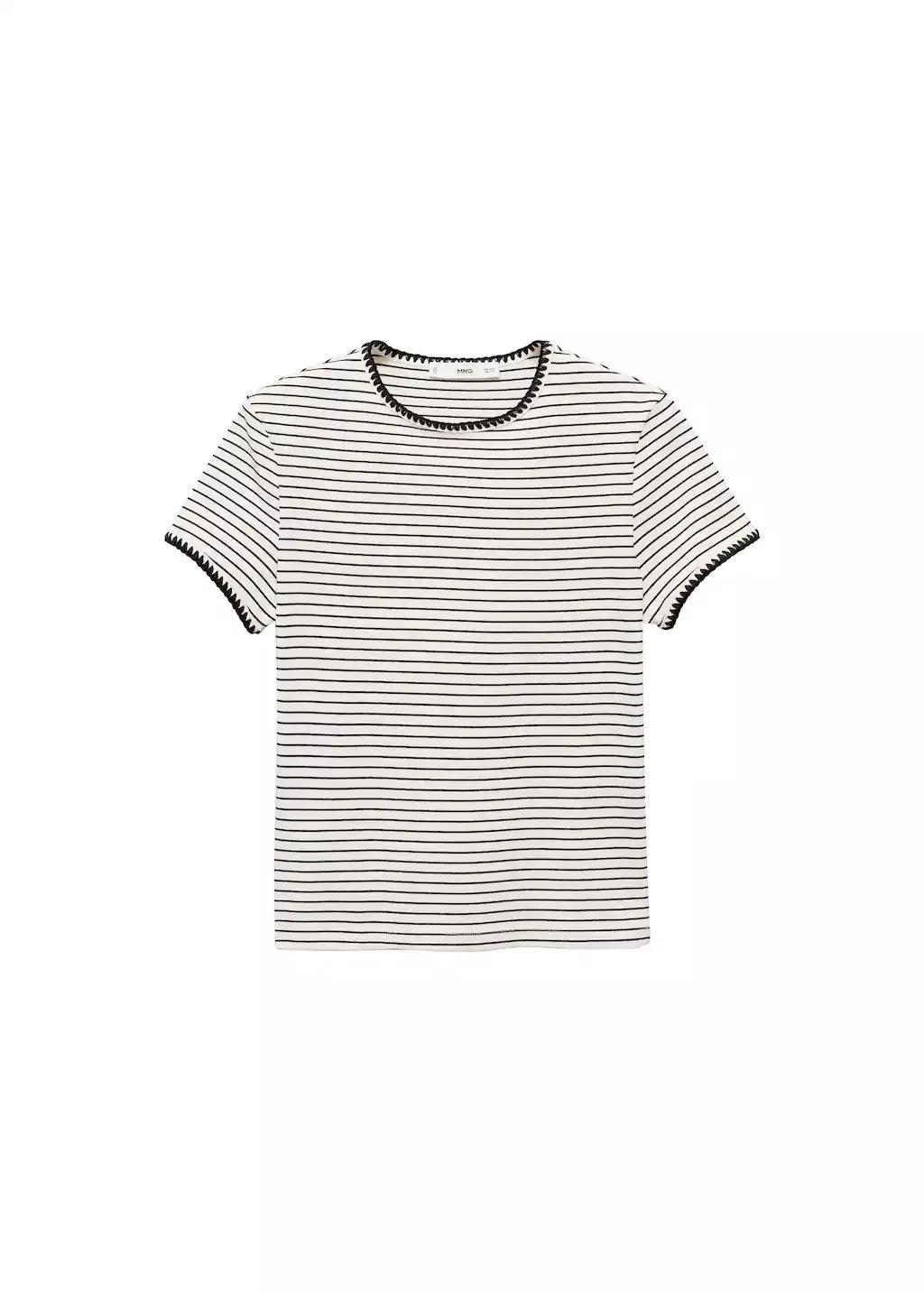 White Cotton T-Shirt With Contrasting Trim, , large image number 3