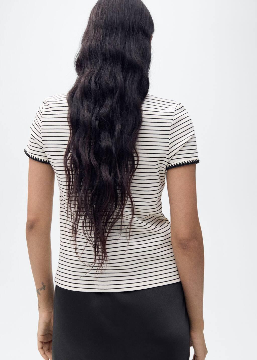White Cotton T-Shirt With Contrasting Trim, , large image number 5