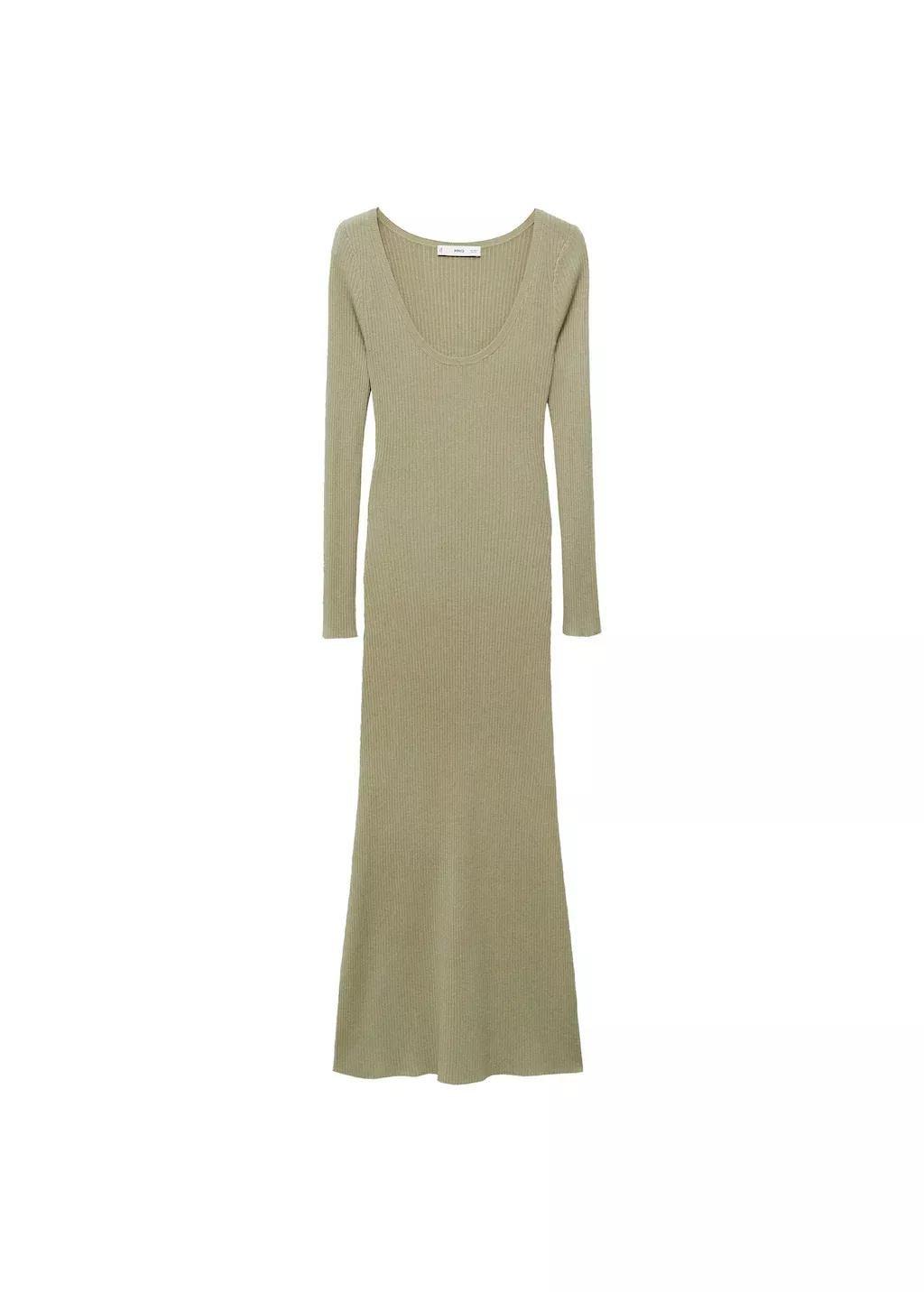 Khaki Rib-Knit Midi-Dress, , large image number 3