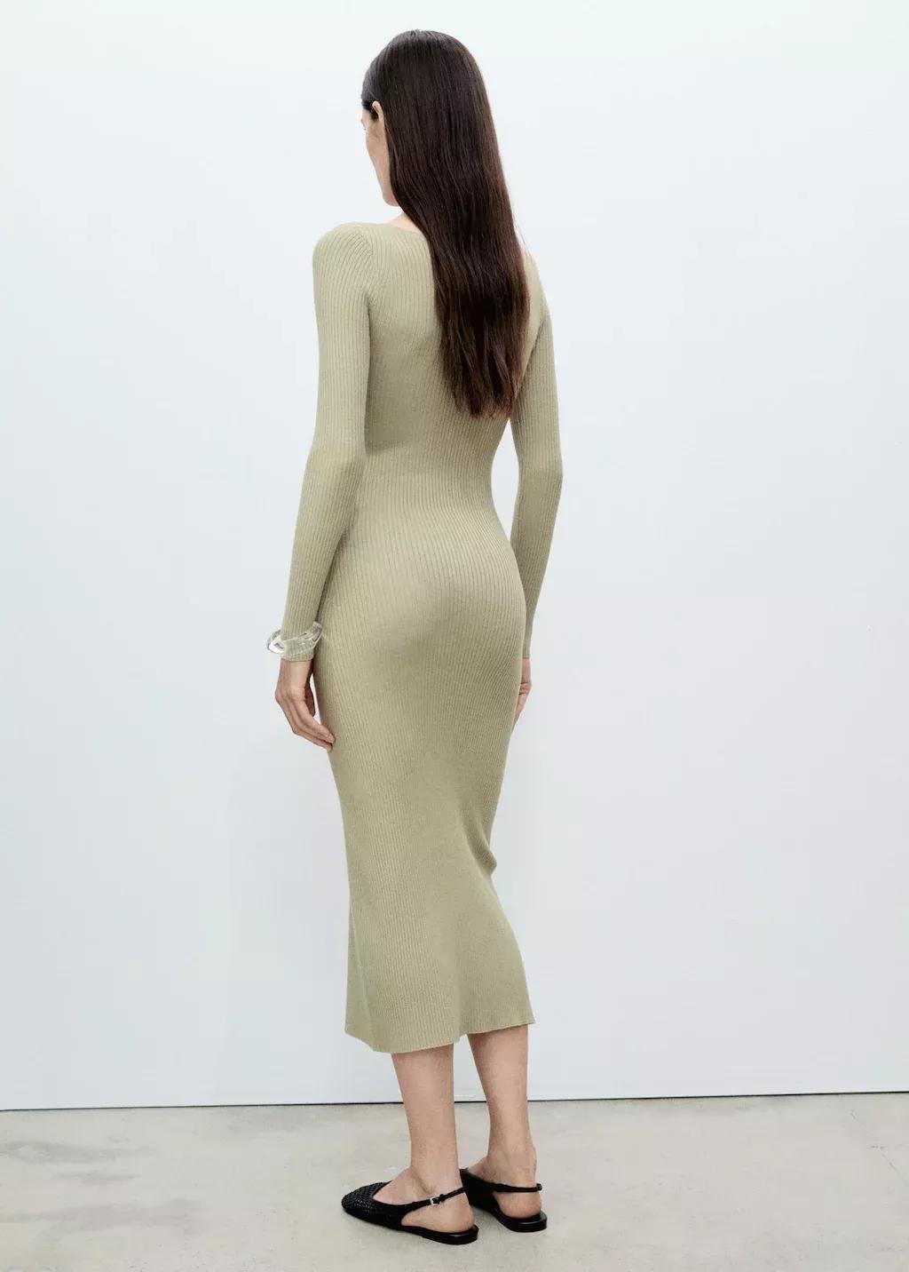 Khaki Rib-Knit Midi-Dress, , large image number 4