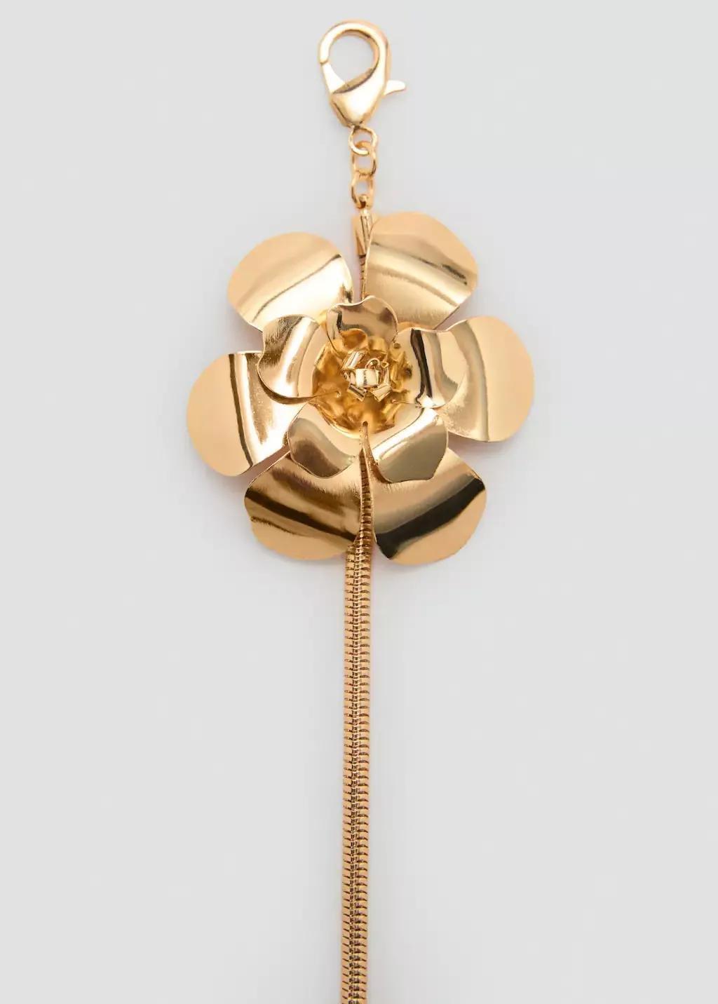 Gold Combined Metal Belt With Flower Decoration, , medium