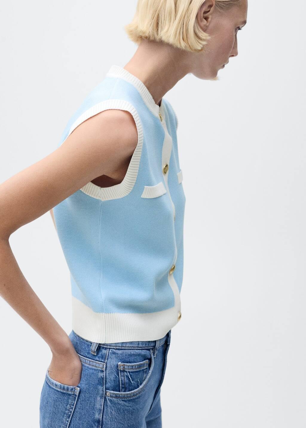 Turquoise Knitted Waistcoat With Contrast Piping, , large image number 2