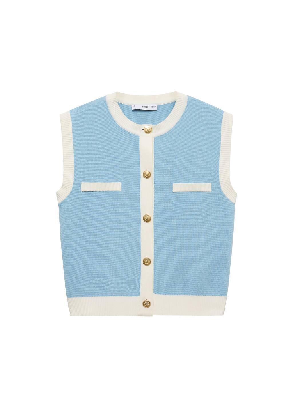 Turquoise Knitted Waistcoat With Contrast Piping, , large image number 3