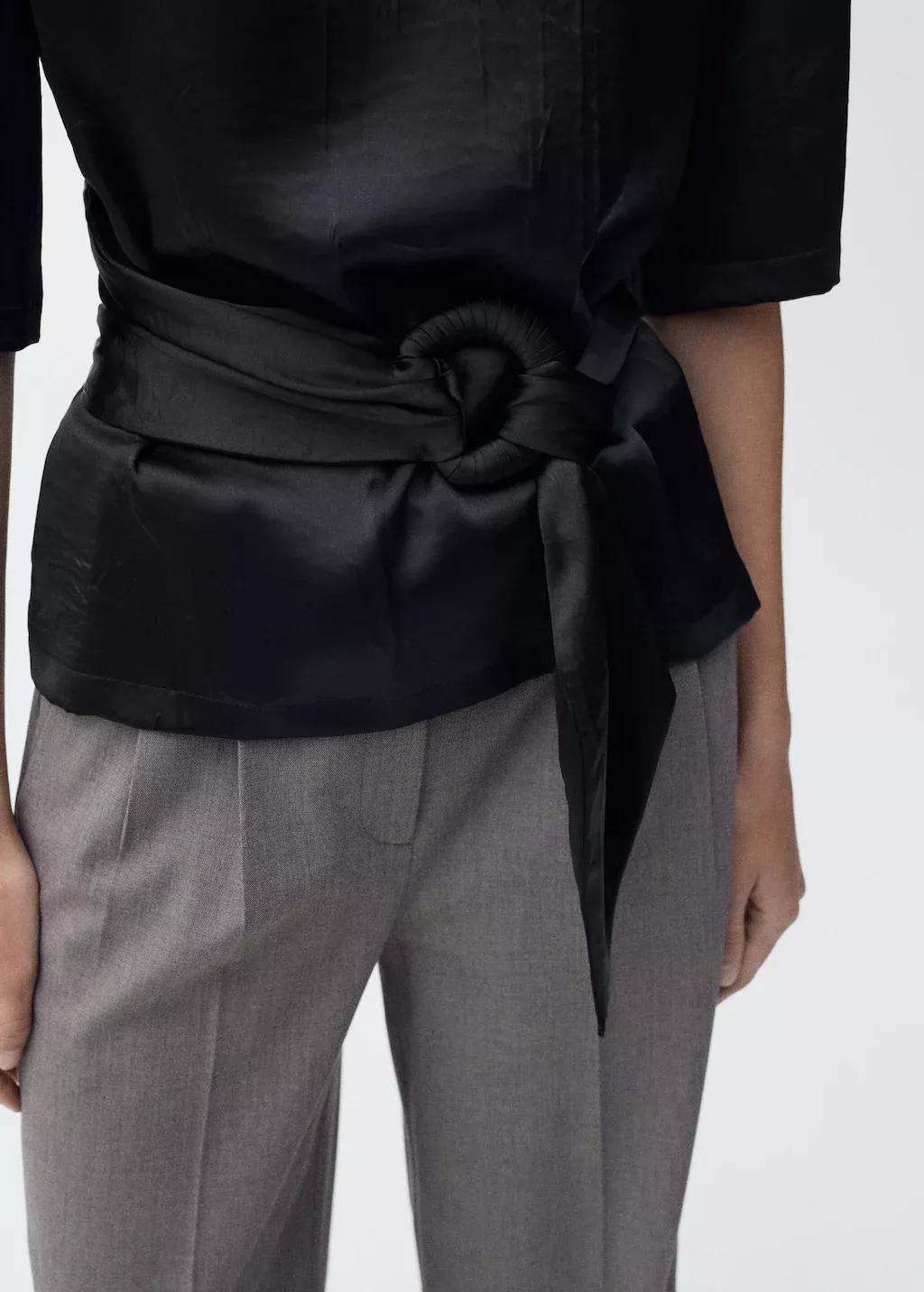 Black Satin Blouse With Belt, , large image number 4