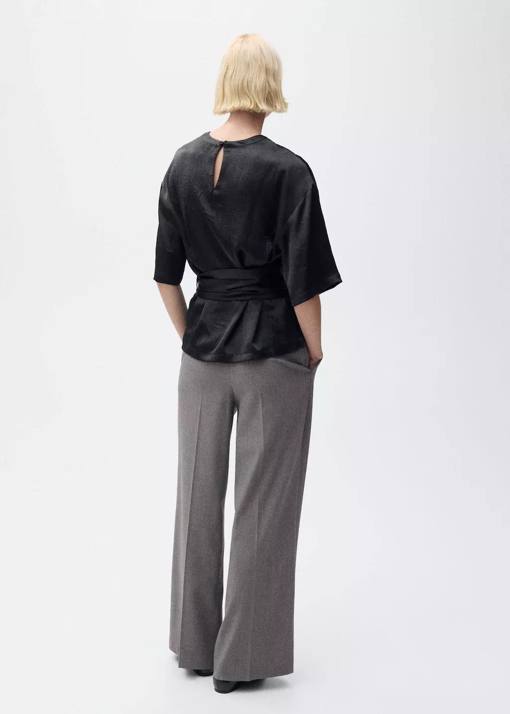 Black Satin Blouse With Belt, , large image number 6
