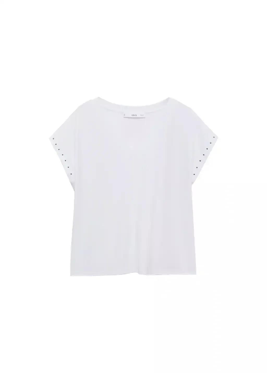 White Studded V-Neck T-Shirt, , large image number 3