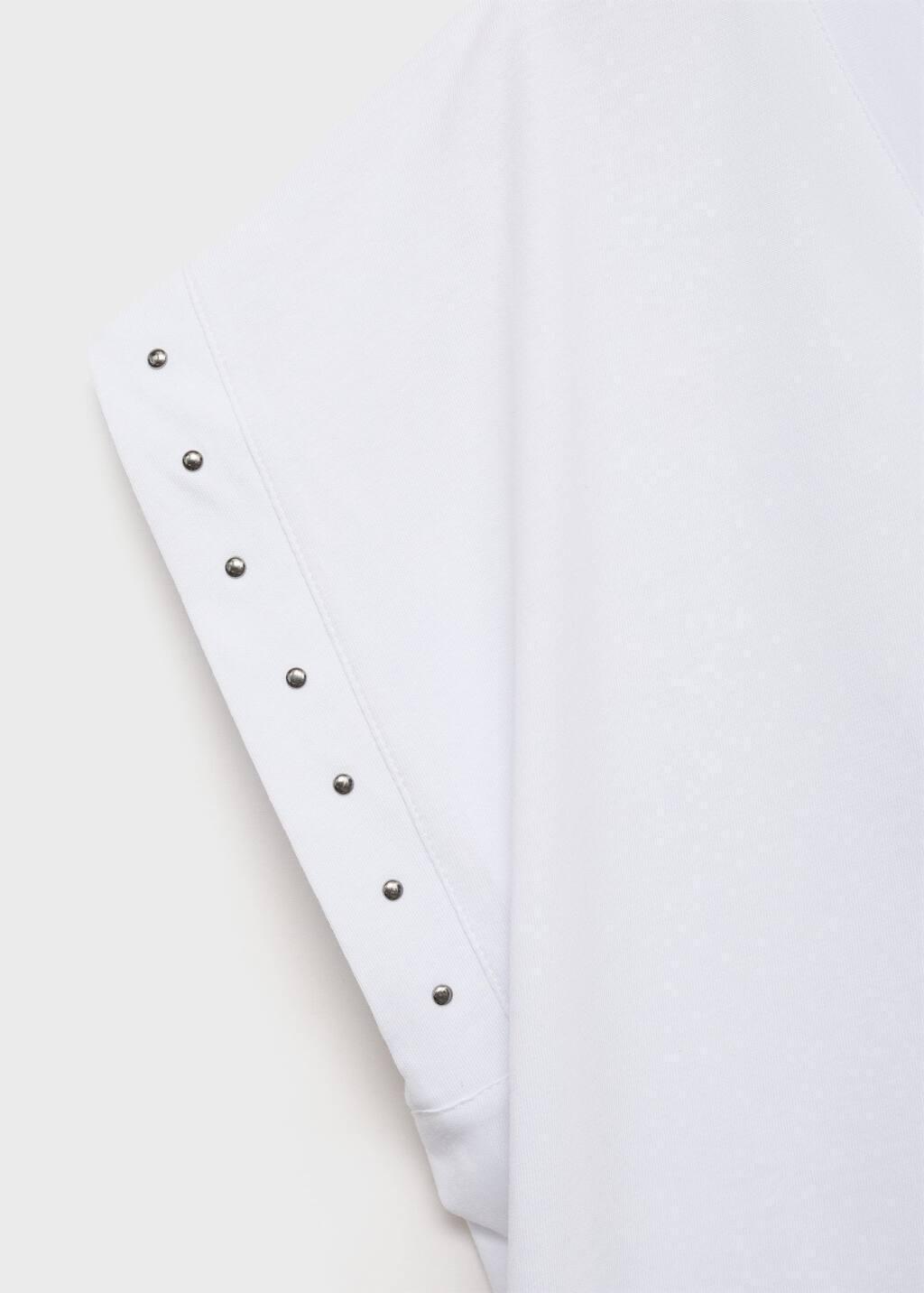 White Studded V-Neck T-Shirt, , large image number 4