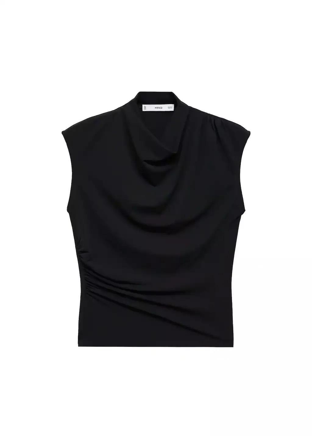 Black Fine-Knit Draped Top, , large image number 4
