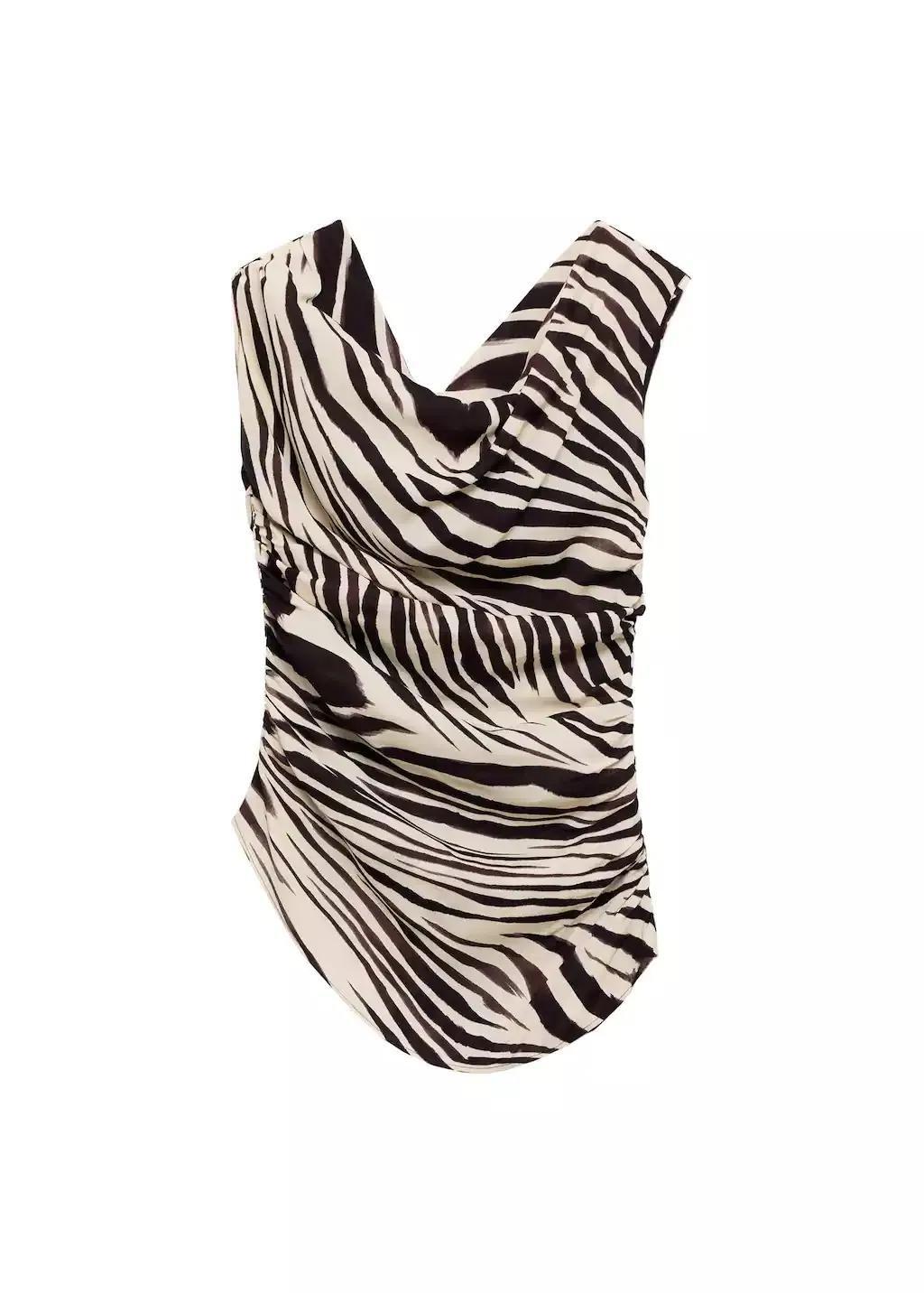 Beige Animal Print Crop Top, , large image number 4