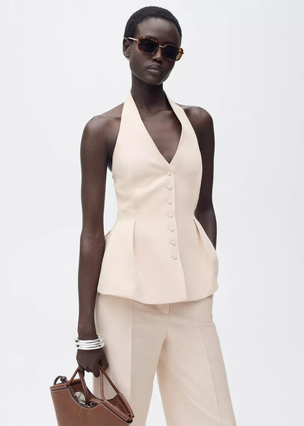 Pink Lt Pastel Halter-Neck Waistcoat With Pleats, , large image number 0