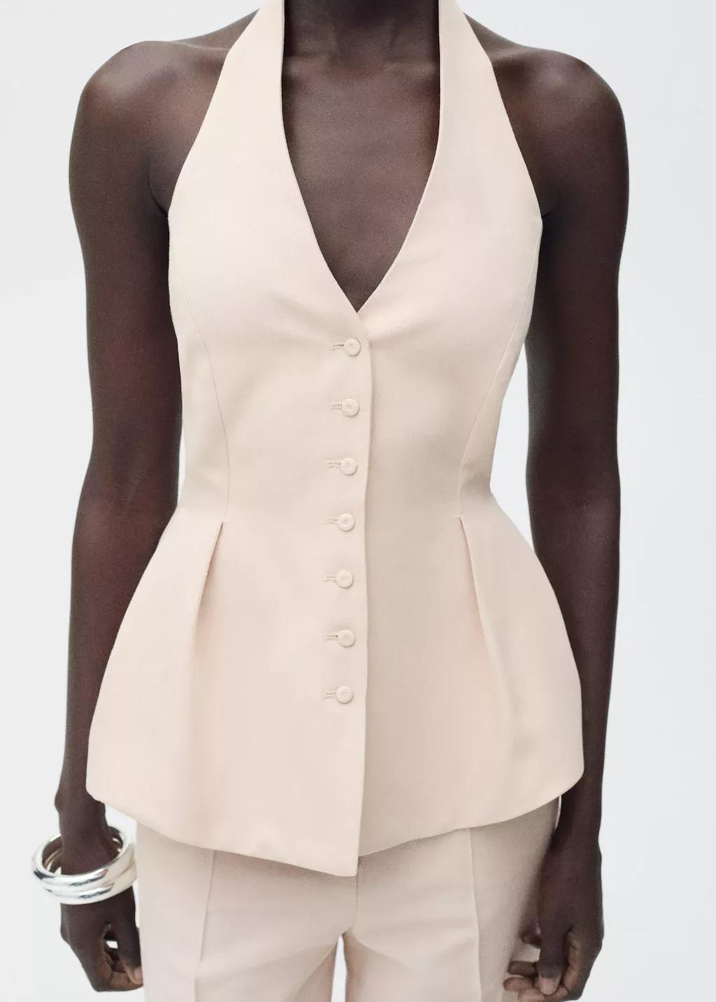 Pink Lt Pastel Halter-Neck Waistcoat With Pleats, , large image number 1