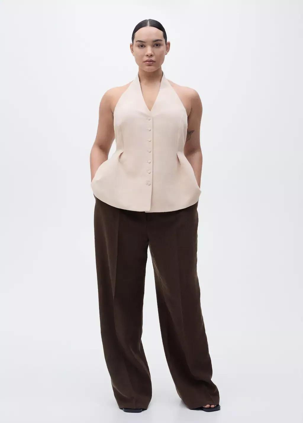Pink Lt Pastel Halter-Neck Waistcoat With Pleats, , large image number 6