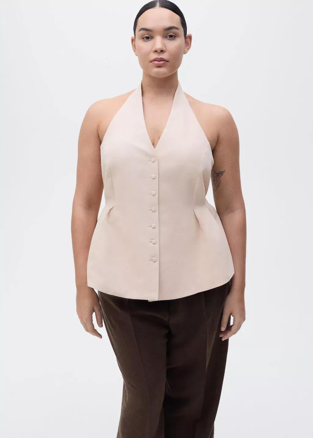 Pink Lt Pastel Halter-Neck Waistcoat With Pleats, , large image number 8