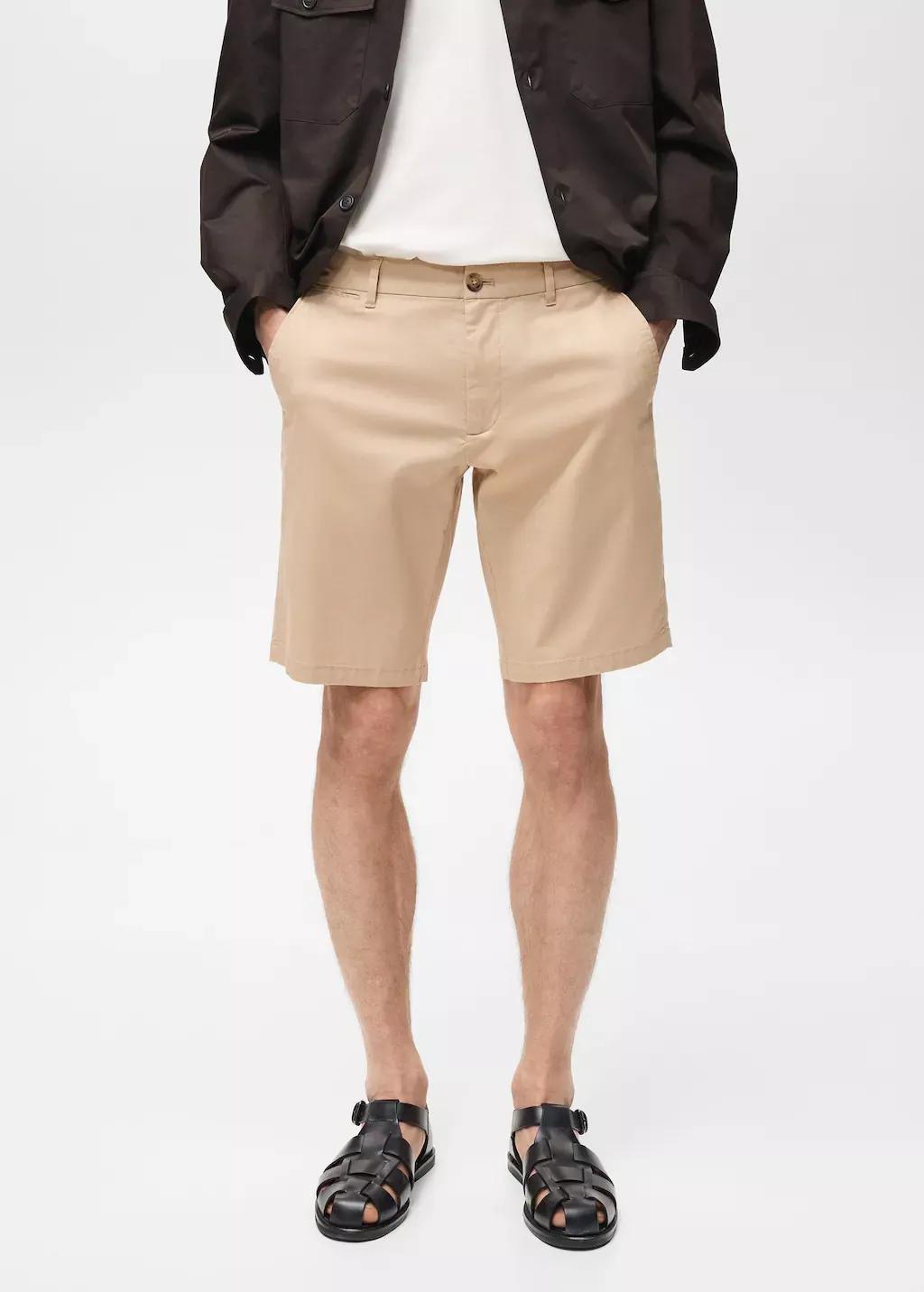 Beige Slim-Fit Chino Cotton Bermuda Shorts, , large image number 0