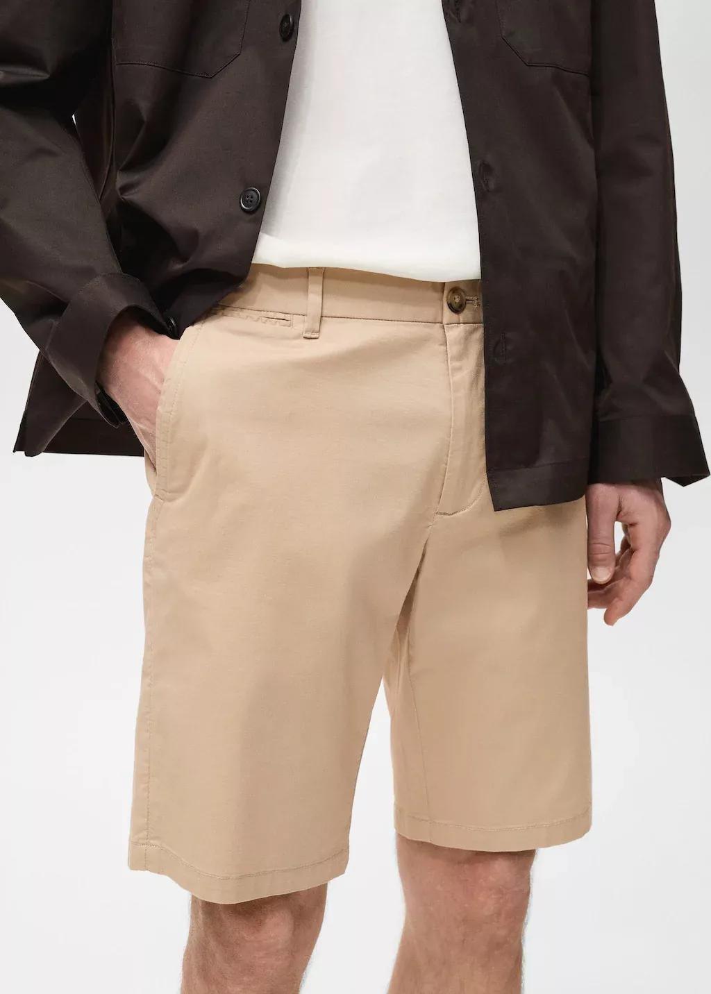 Beige Slim-Fit Chino Cotton Bermuda Shorts, , large image number 1