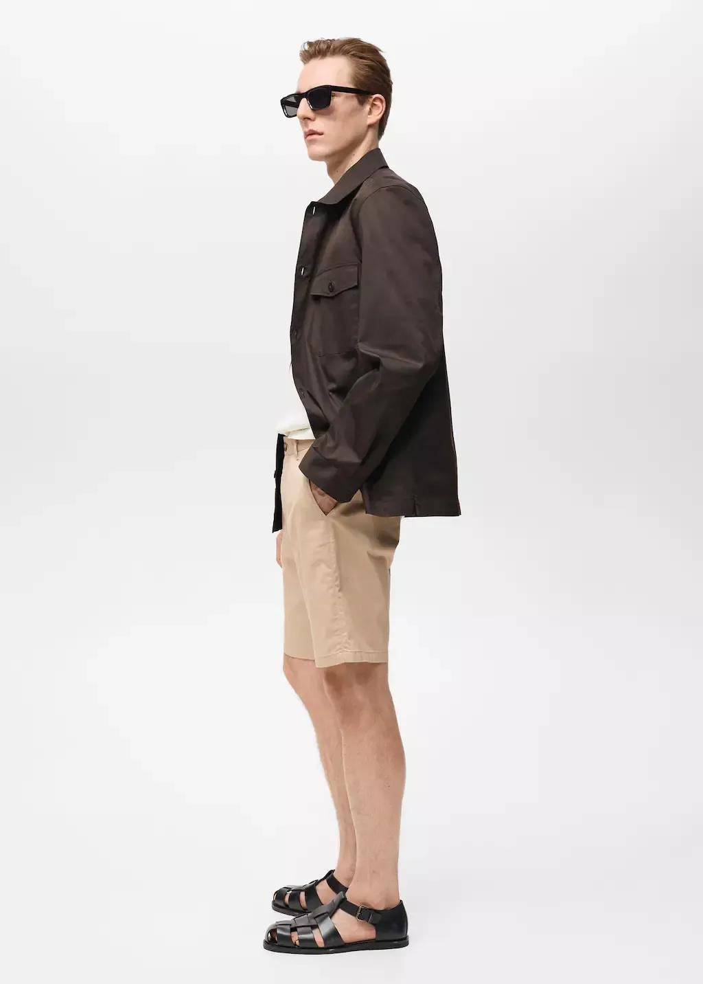 Beige Slim-Fit Chino Cotton Bermuda Shorts, , large image number 3