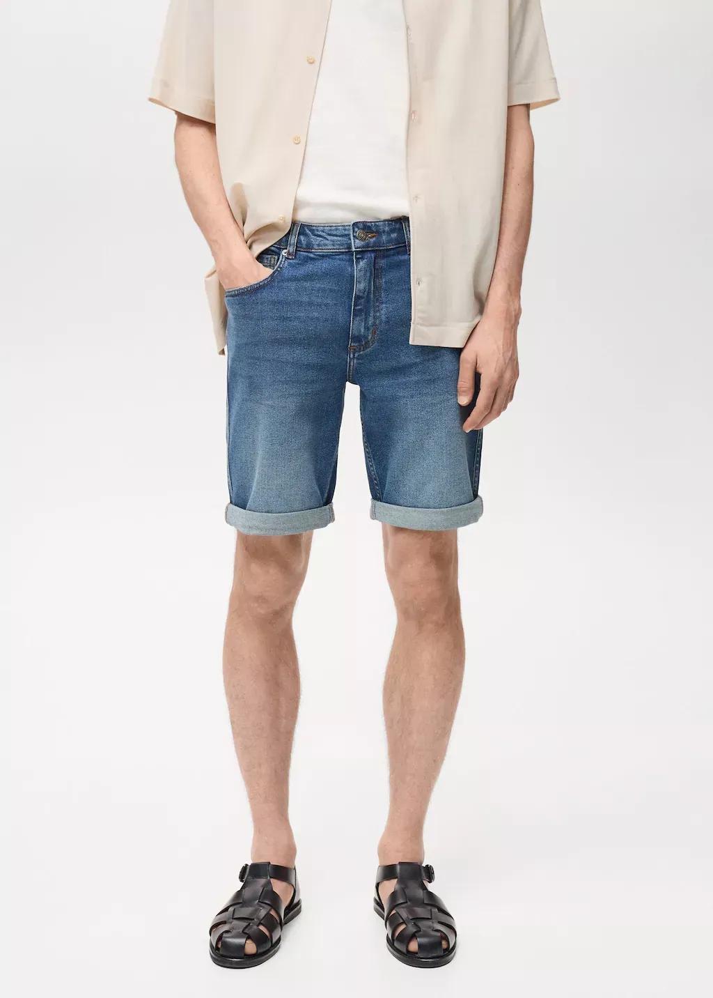 Blue Slim-Fit Denim Bermuda Shorts, , large image number 0