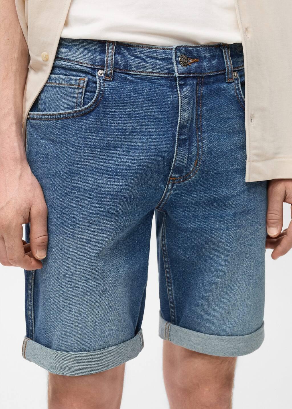 Blue Slim-Fit Denim Bermuda Shorts, , large image number 1