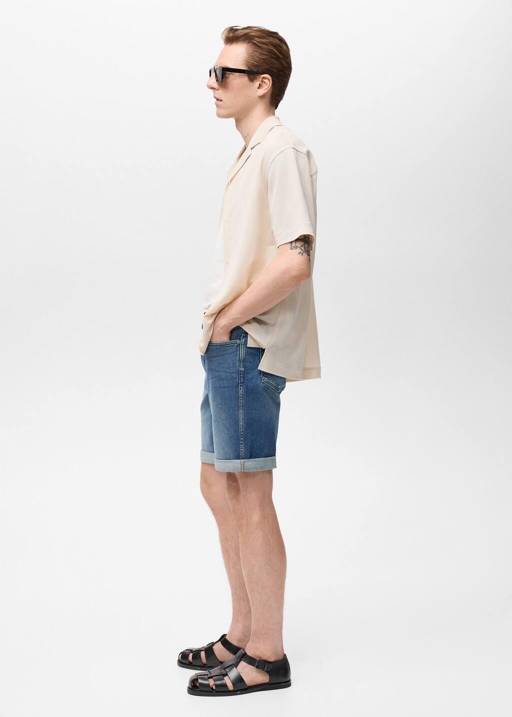 Blue Slim-Fit Denim Bermuda Shorts, , large image number 2