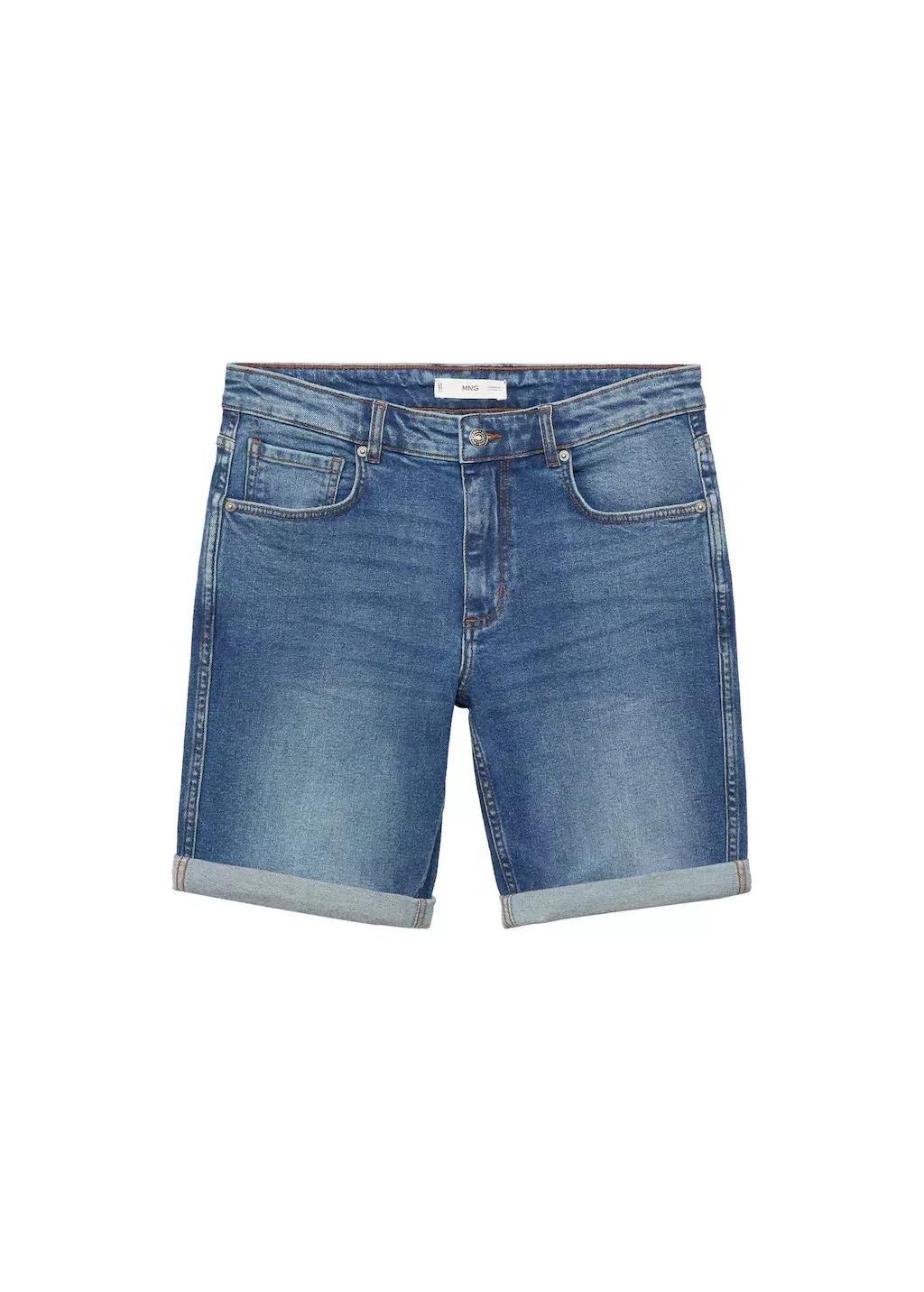 Blue Slim-Fit Denim Bermuda Shorts, , large image number 3