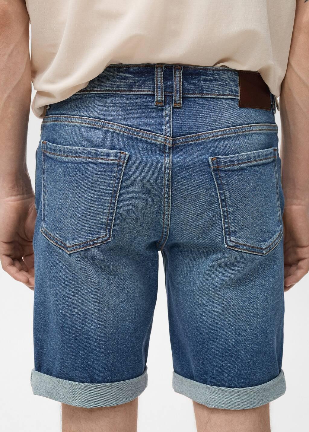 Blue Slim-Fit Denim Bermuda Shorts, , large image number 4