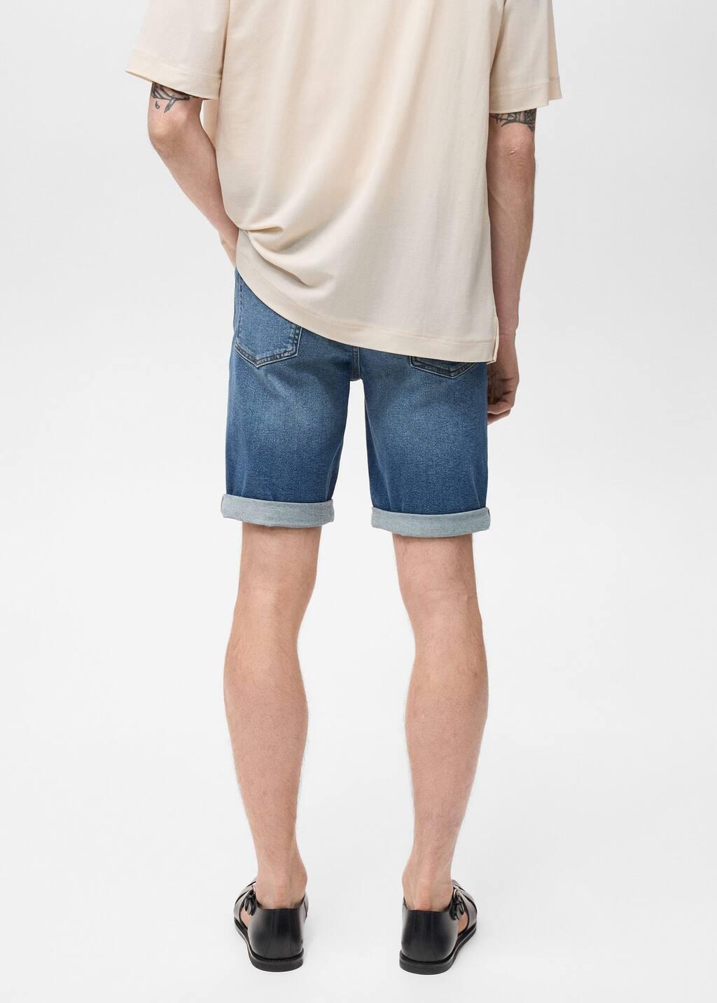 Blue Slim-Fit Denim Bermuda Shorts, , large image number 6