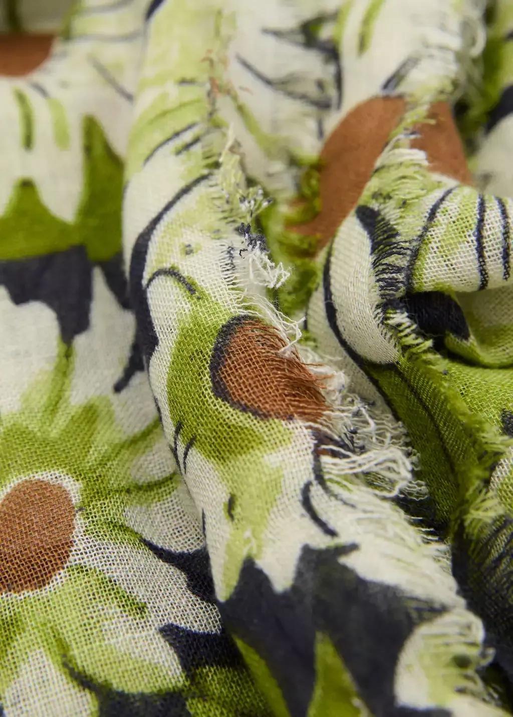 Green Floral Linen-Blend Scarf, Green, large image number 0