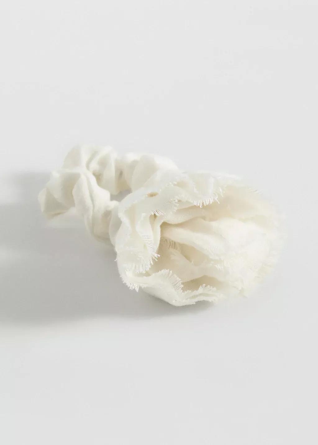 Beige Linen Flower Scrunchie, Light Beige, large image number 0