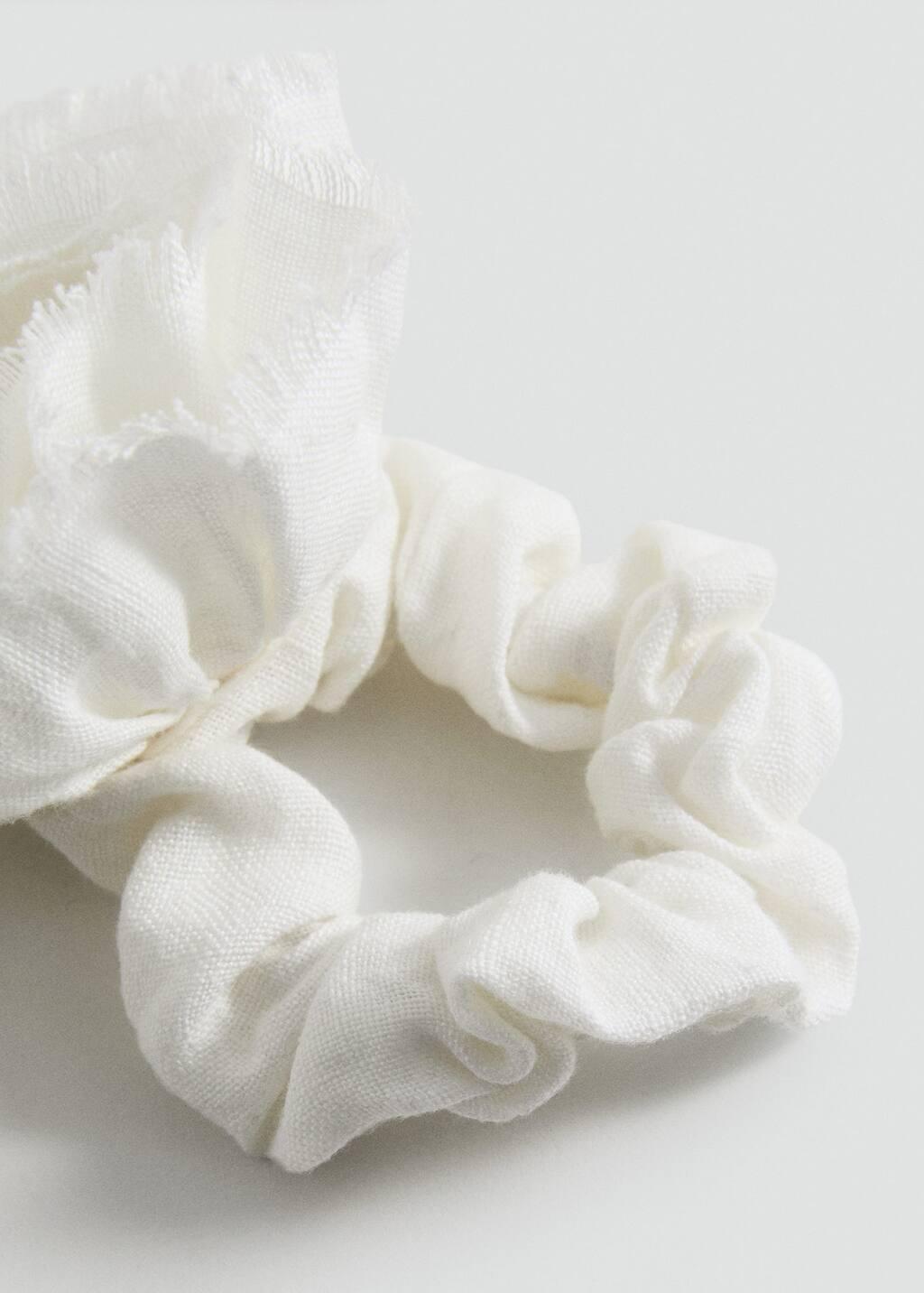 Beige Linen Flower Scrunchie, Light Beige, large image number 1