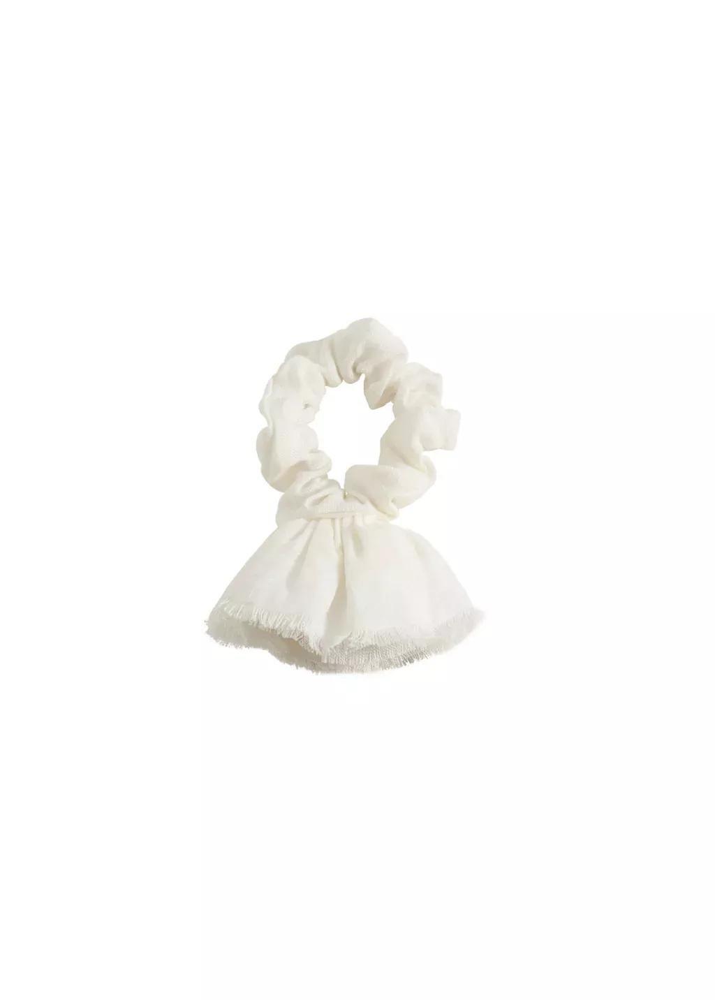 Beige Linen Flower Scrunchie, Light Beige, large image number 2