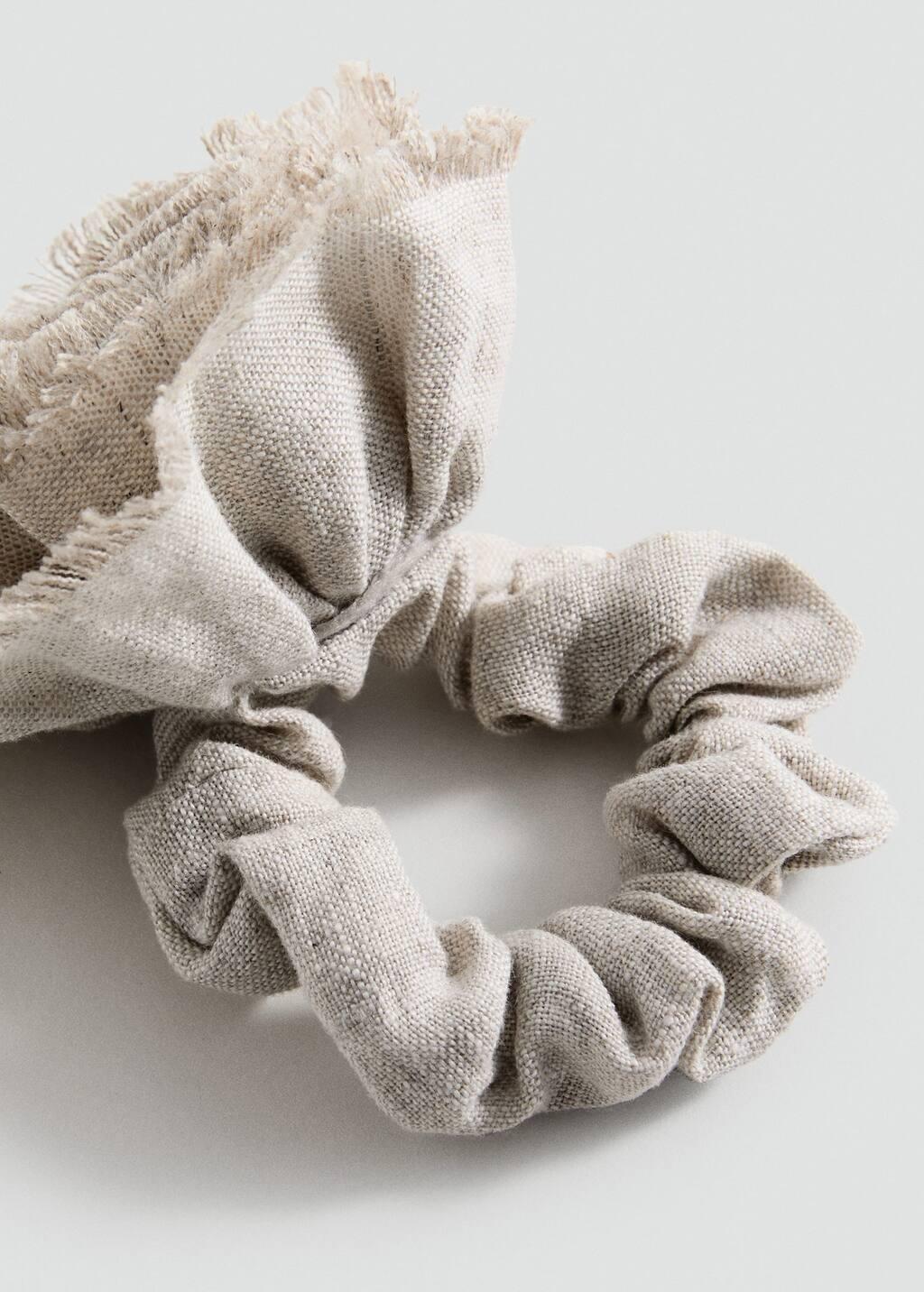 Beige Linen Flower Scrunchie, Light Beige, large image number 1