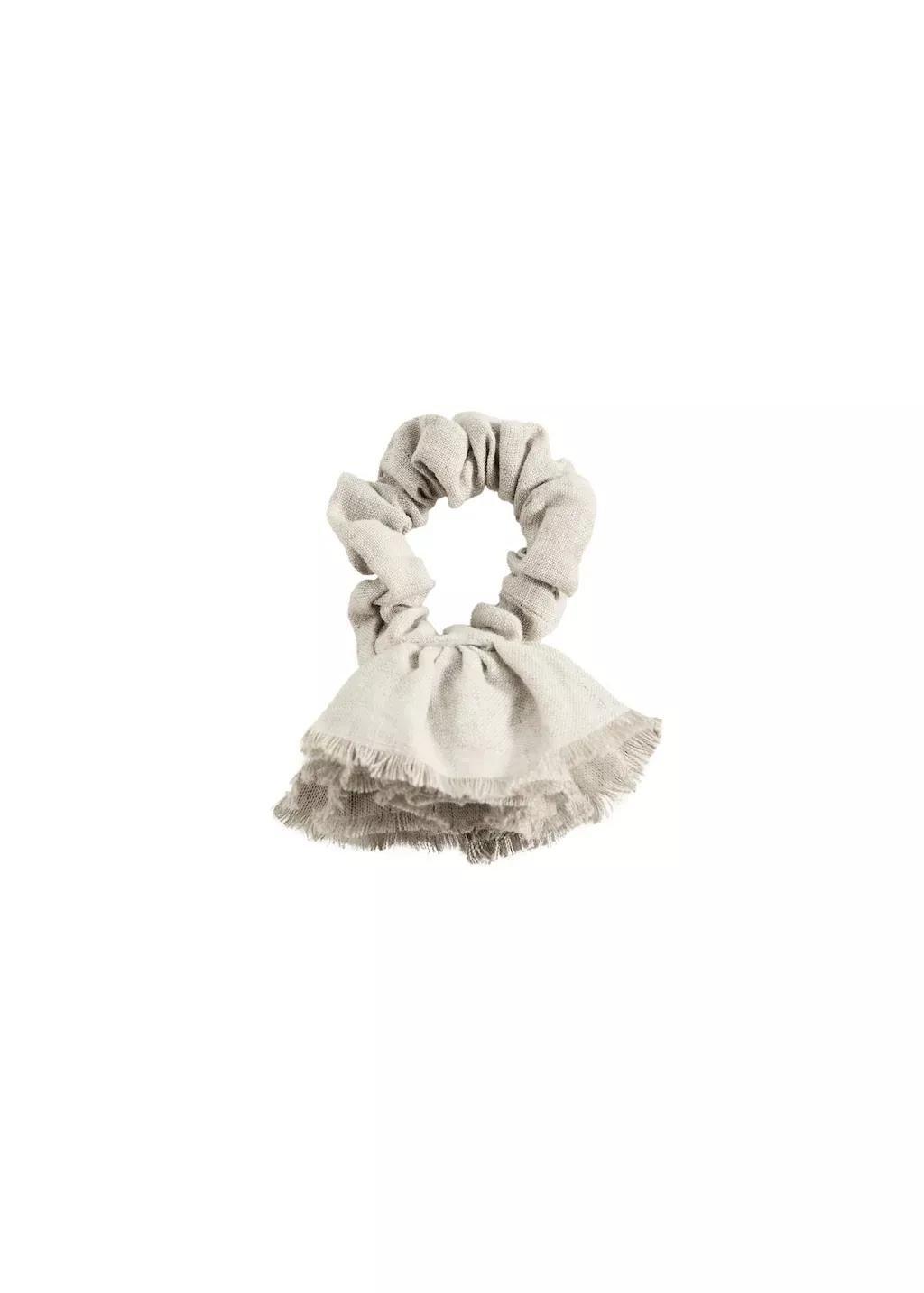 Beige Linen Flower Scrunchie, Light Beige, large image number 2