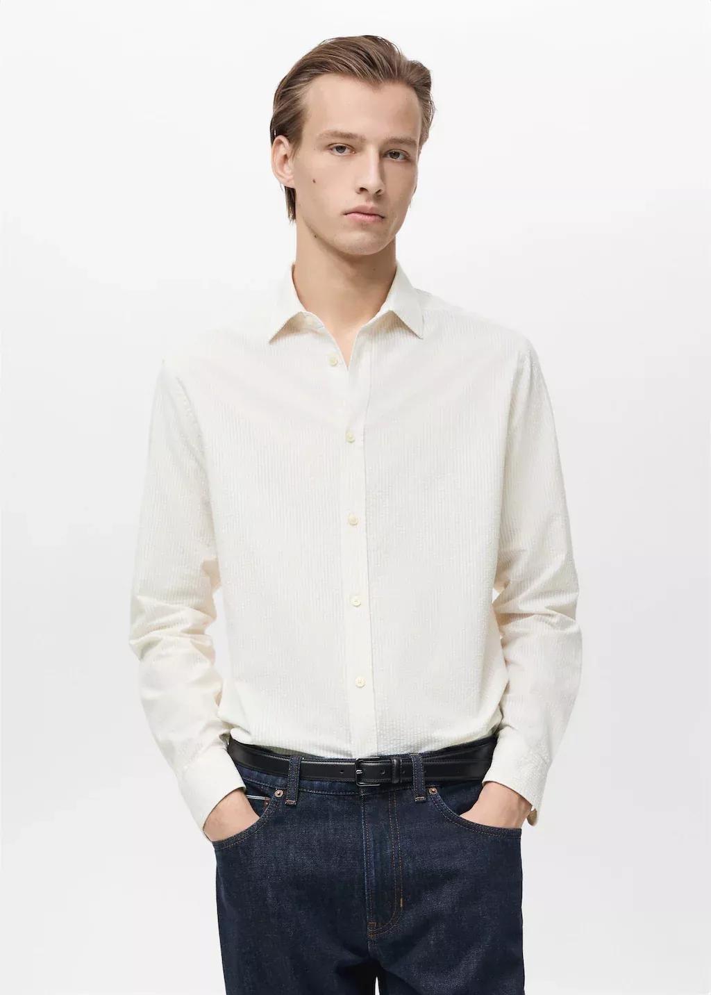 Brown Lt Pastel Striped Seersucker Shirt, , large image number 0