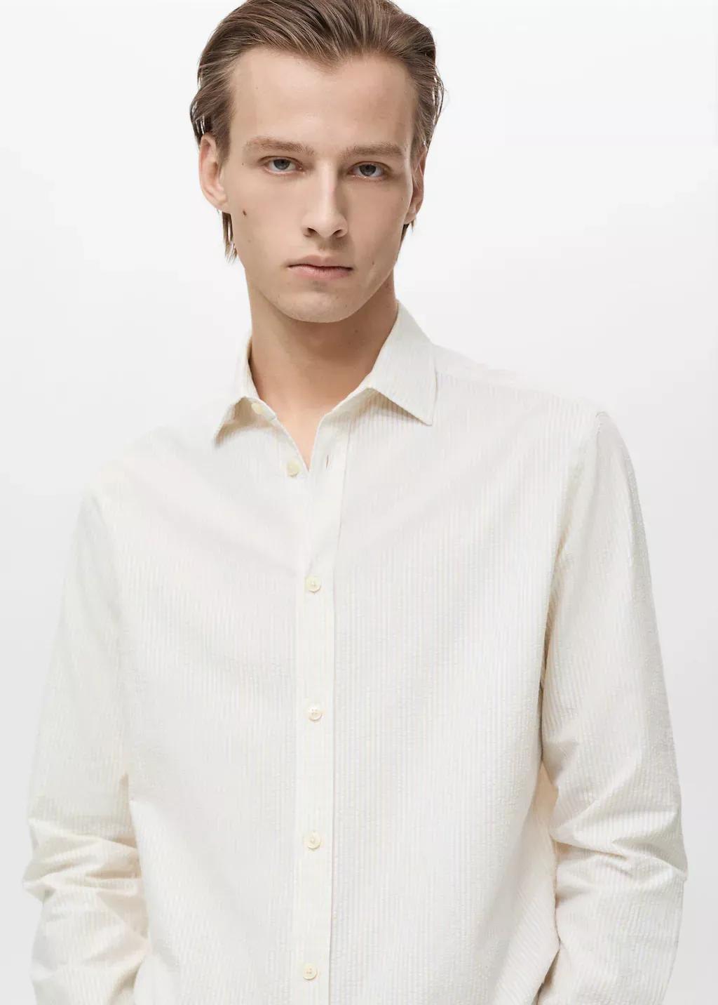 Brown Lt Pastel Striped Seersucker Shirt, , large image number 1