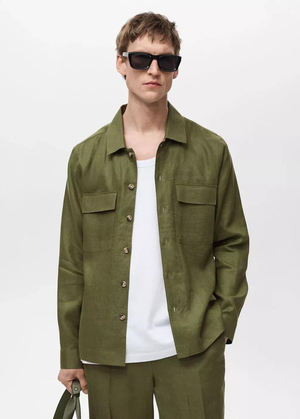 Green Solid Overshirt Regular, , large image number 0