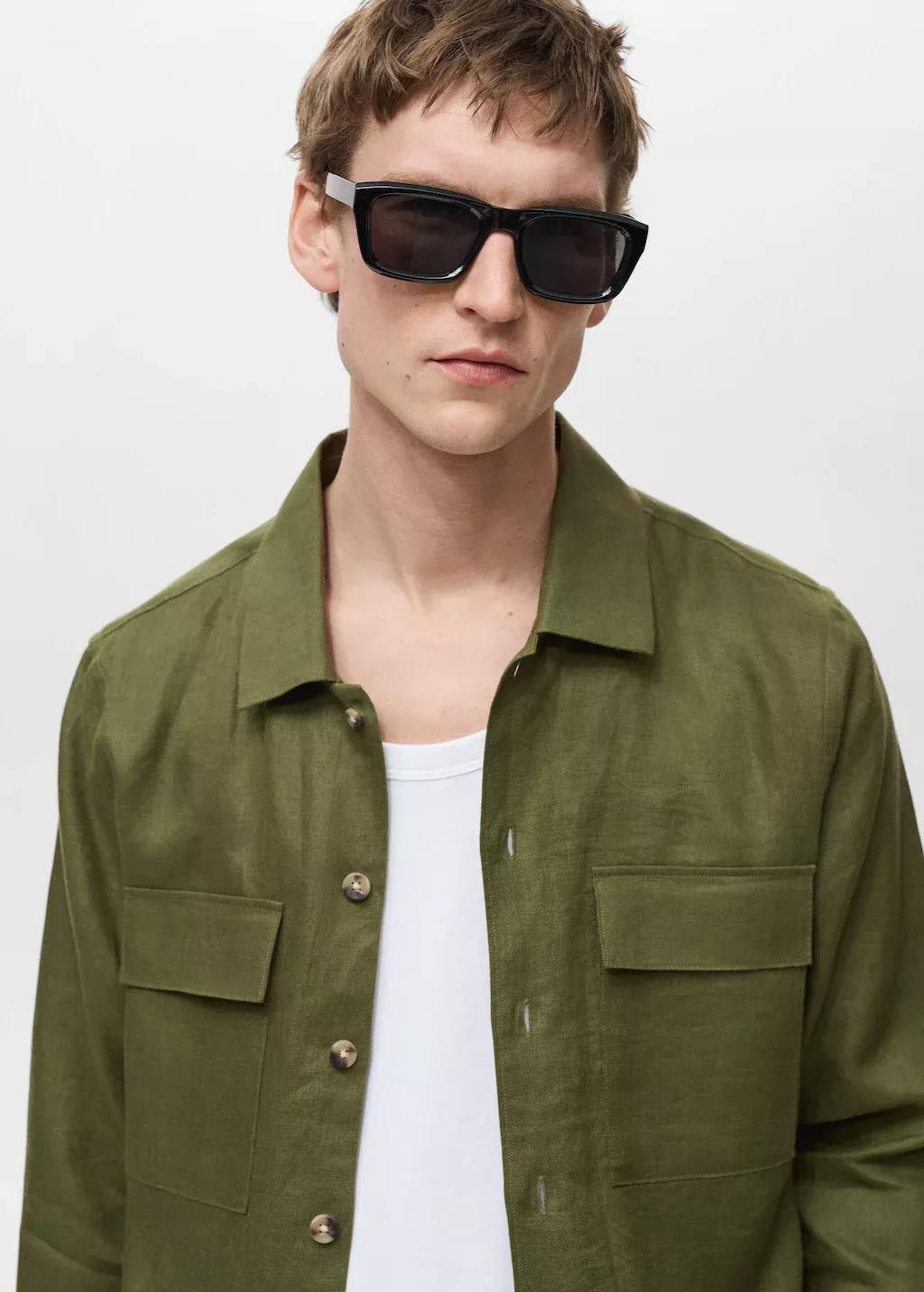Green Solid Overshirt Regular, , large image number 1