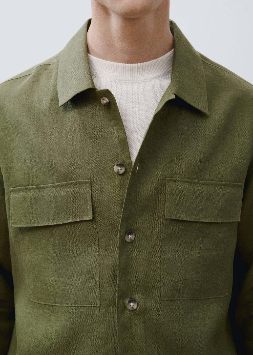 Green Solid Overshirt Regular, , large image number 5