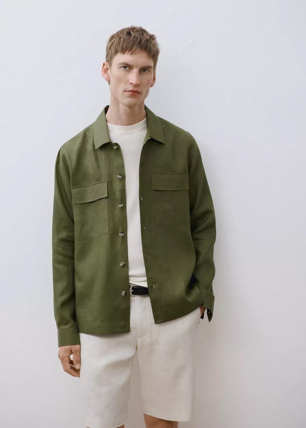 Green Solid Overshirt Regular, , large image number 7