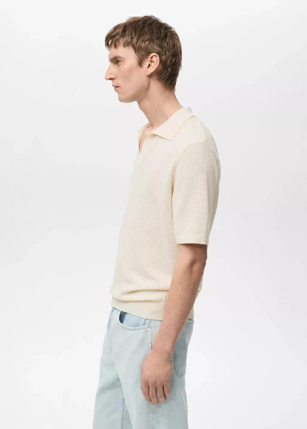 Beige Plain Knit Polo Shirt, , large image number 2