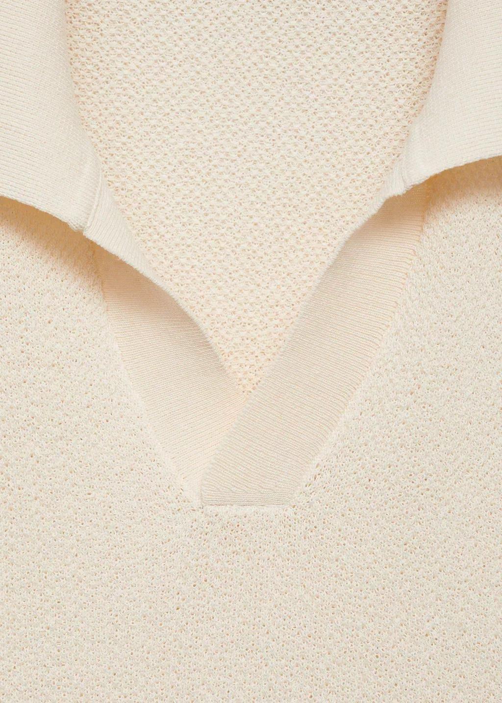 Beige Plain Knit Polo Shirt, , large image number 4