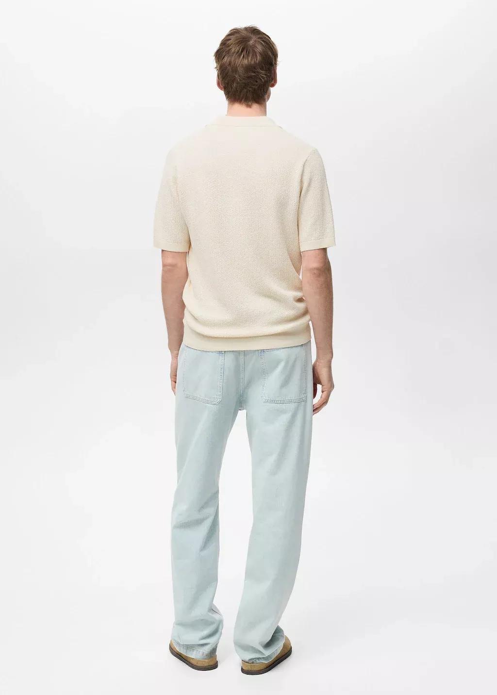 Beige Plain Knit Polo Shirt, , large image number 6