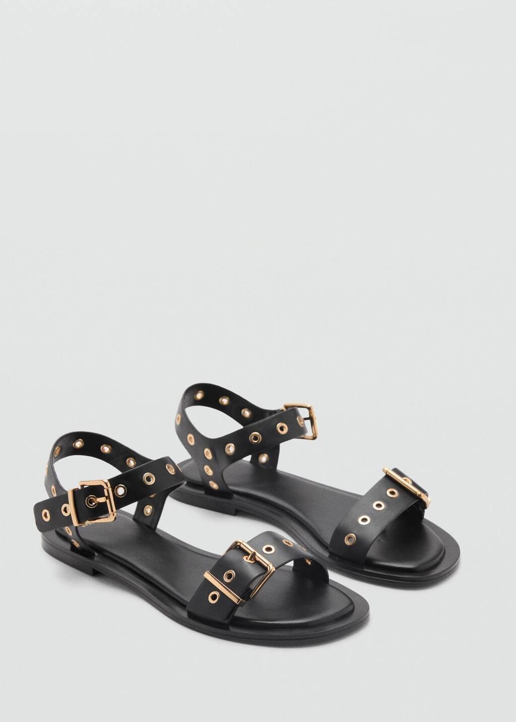 Black Sandal With Die-Cut Straps, , large image number 0