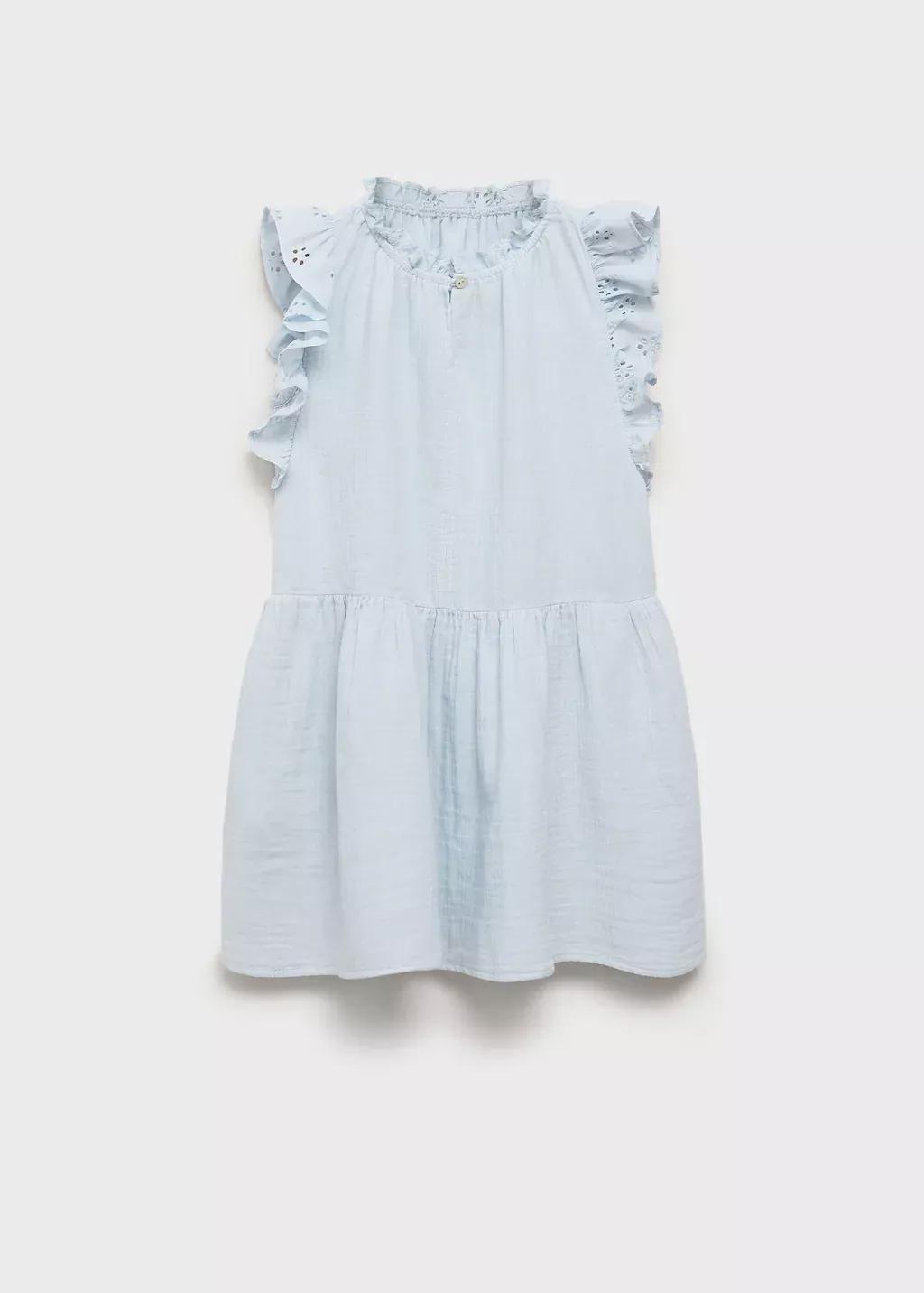 Blue Lt Pastel Frills Embroidered Dress, Kids Girl, , large image number 0